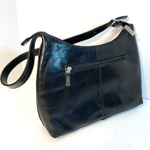 HOBO INTERNATIONAL Black Glazed Leather Shoulder Bag Purse - EUC